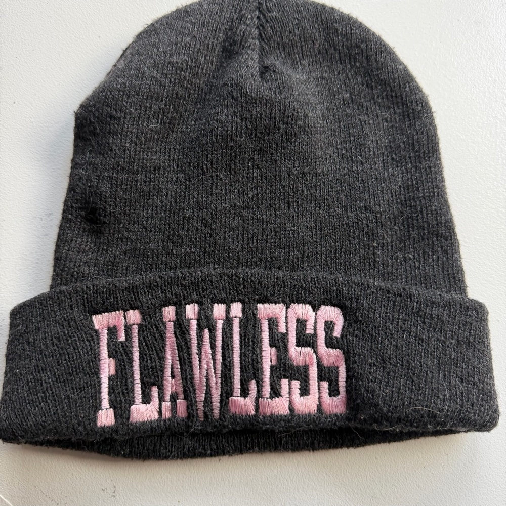 Gray Beanie with Pink 'FLAWLESS' Embroidery